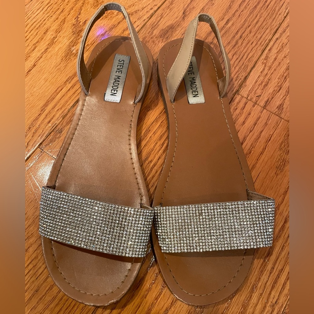 Steve Madden Rhinestone Flat Sandals | Size 8 | Sparkly Summer Slides